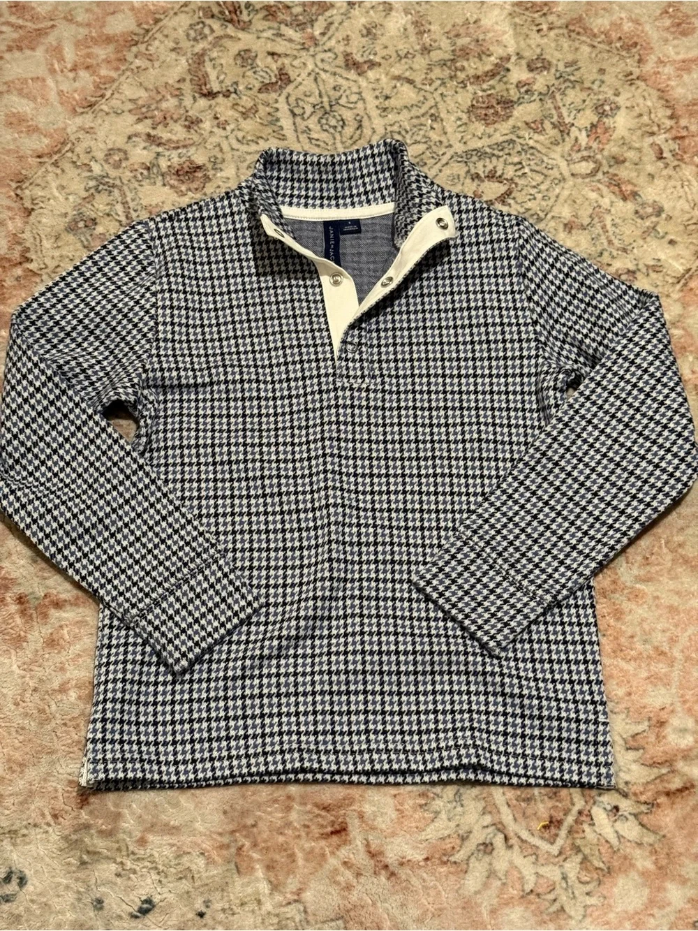 Janie and Jack Navy and White Houndstooth Quarter-Zip Sweater